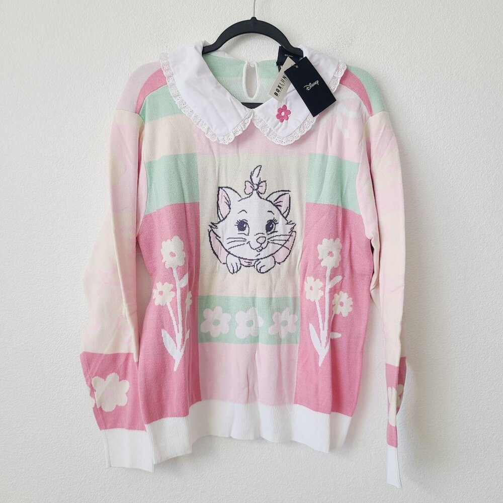 Disney Aristocats Marie Floral Collared Sweater Size XL Pink